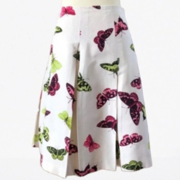Talbots Skirt‎ Women’s Sz 16 Ivory White w/Green-Pink Butterflies A-Line Pleated - Picture 11 of 12